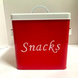 Vintage Retro look Snacks square Canister with lid Red and White